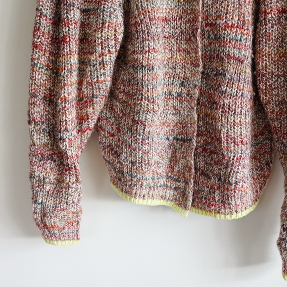 Free People Multicolor Chunky Knit Cardigan Neon Trim Slouchy Fit Size L Boho - Picture 5 of 15